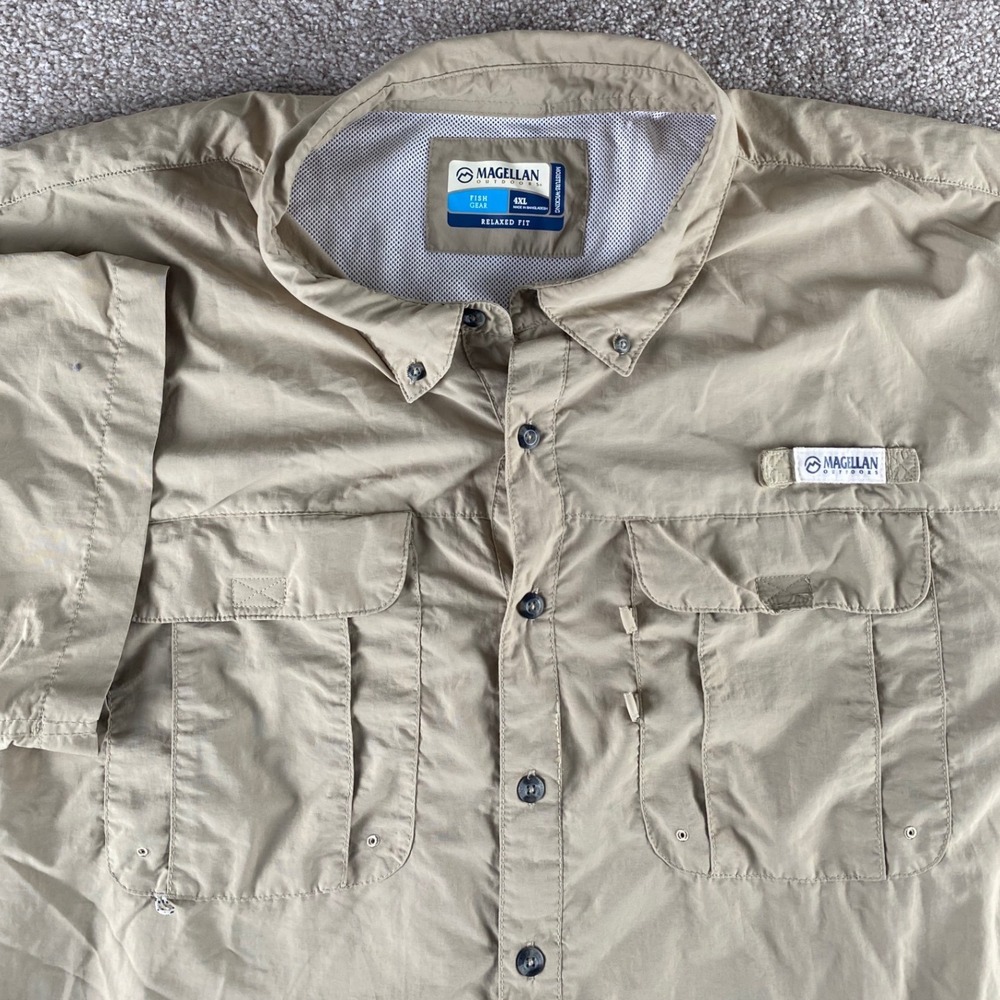 Magellan Outdoors Fish Gear Laguna Madre Shirt Mens 4XL Tan Khaki Short Sleeve